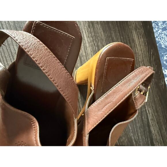 Tory Burch Brayden Brown Leather Logo Slingback Wood Clog Sz. 7 - Picture 4 of 8